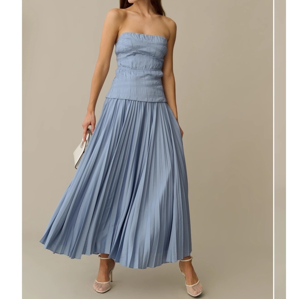 Few Moda o.p.t Ada Dress Strapless Pleated Maxi Light Blue Size 6 NEW Wedding